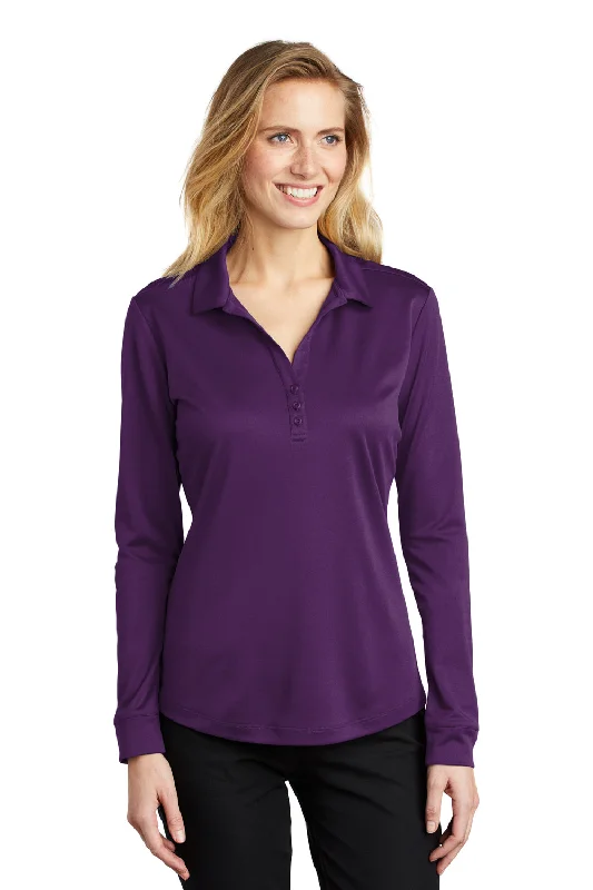 Sports Design Port Authority Womens Silk Touch Performance Moisture Wicking Long Sleeve Polo Shirt - Bright Purple - Closeout
