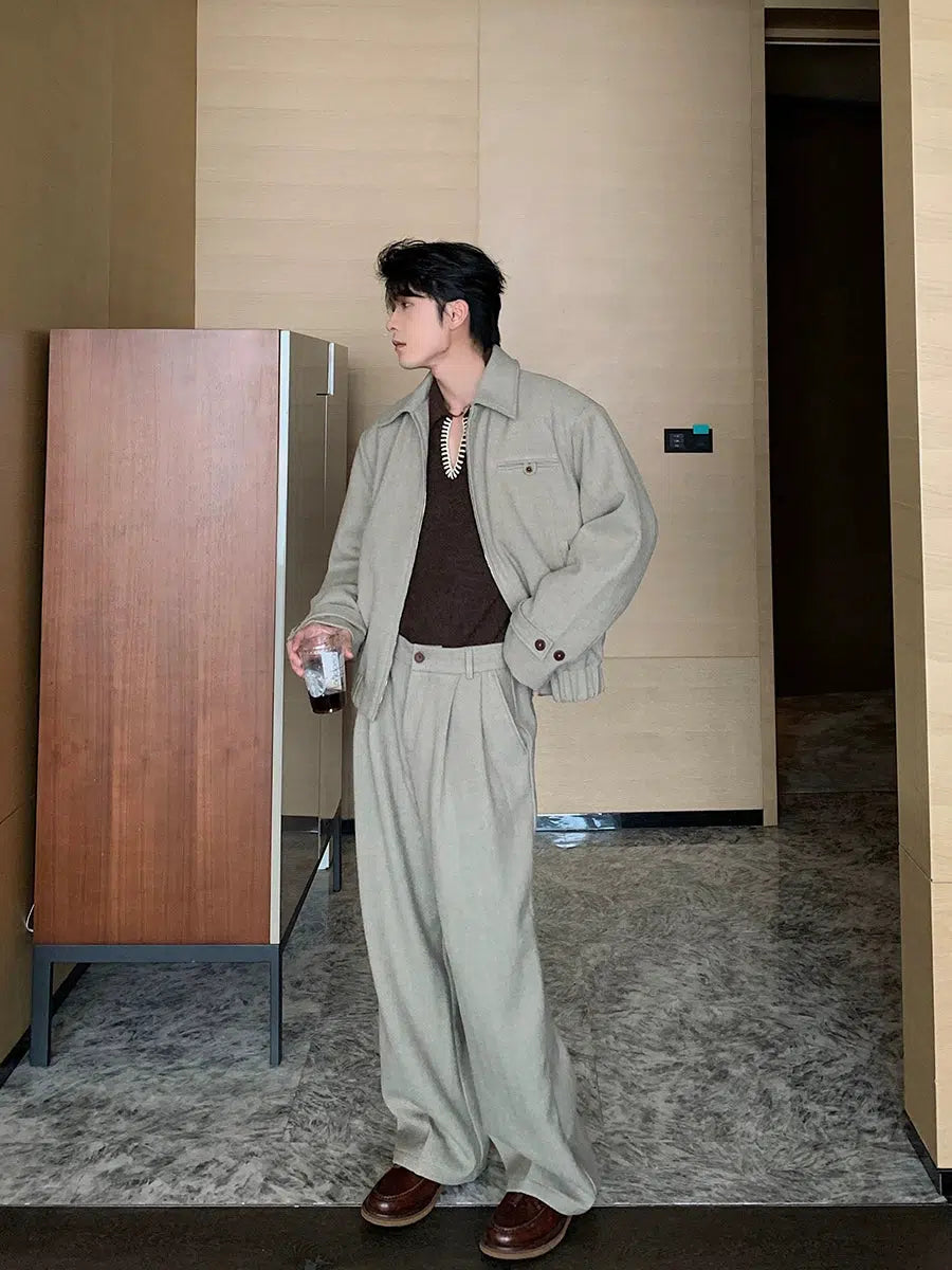 Comfortable Fashion Casual Loose-Fit Woolen Jacket Pants Set