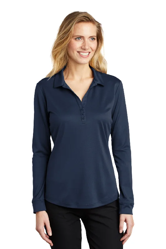 Elegant And Casual Port Authority Womens Silk Touch Performance Moisture Wicking Long Sleeve Polo Shirt - Navy Blue Elegant And Casual Port Authority Womens Silk Touch Performance Moisture Wicking Long Sleeve Polo Shirt - Navy Blue