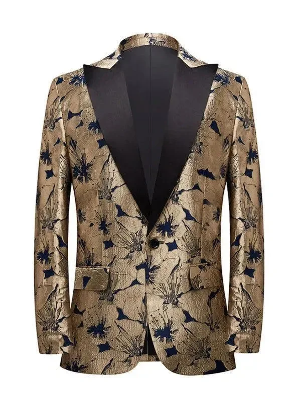 Simple Elegance Men Blazer - Gold Pattern Tuxedo Blazer