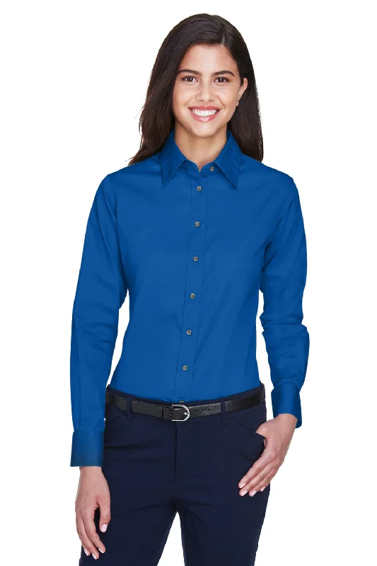 Ethnic Style Harriton Womens Wrinkle Resistant Long Sleeve Button Down Shirt - French Blue Ethnic Style Harriton Womens Wrinkle Resistant Long Sleeve Button Down Shirt - French Blue