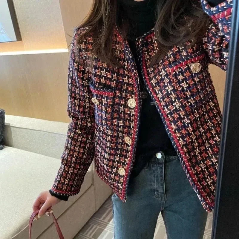Soft Fabrics Weave Plaid Tweed Jacket Women