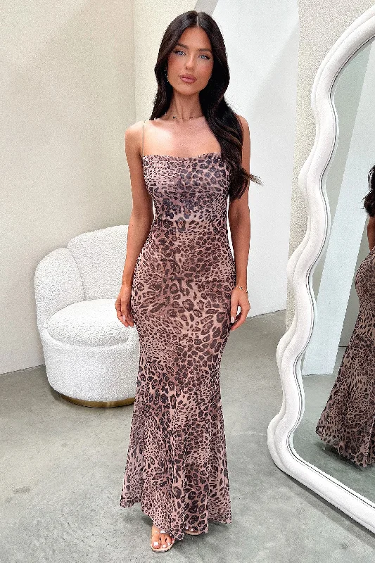 Knitted Design Barb Maxi Dress - Leopard