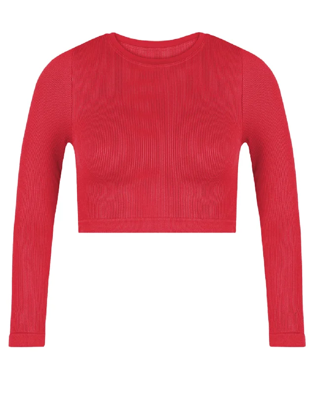 Comfortable Fitwear EVOKE Ribbed Long-Sleeve Crop Top | Cerise