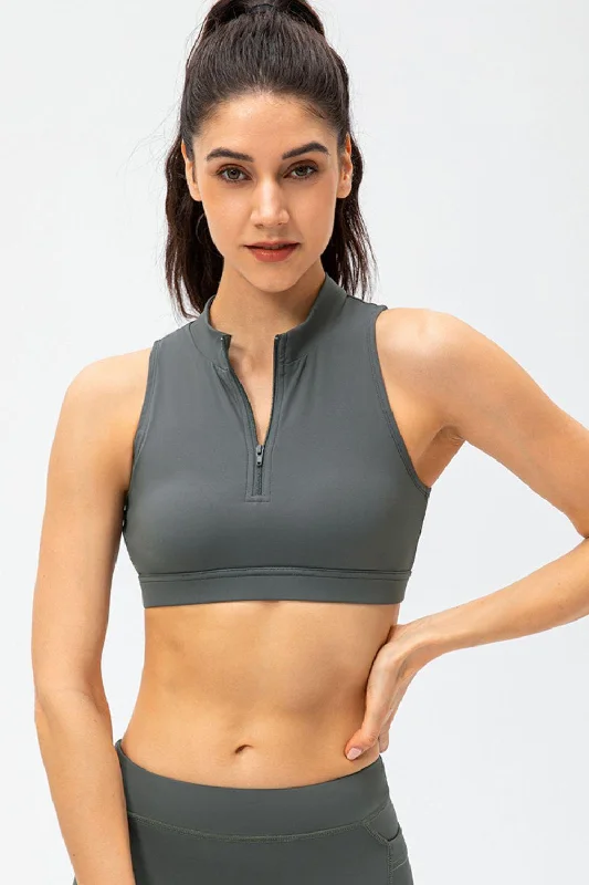 Romantic And Fresh Full Size Cropped Cutout Back Zipper Front Active Tank Top
