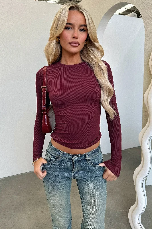 Comfort Fit Jaylee Long Sleeve Tee - Wine