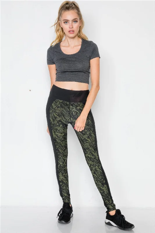 Classic Style Riffle Green Activewear Workout High-Rise Leggings