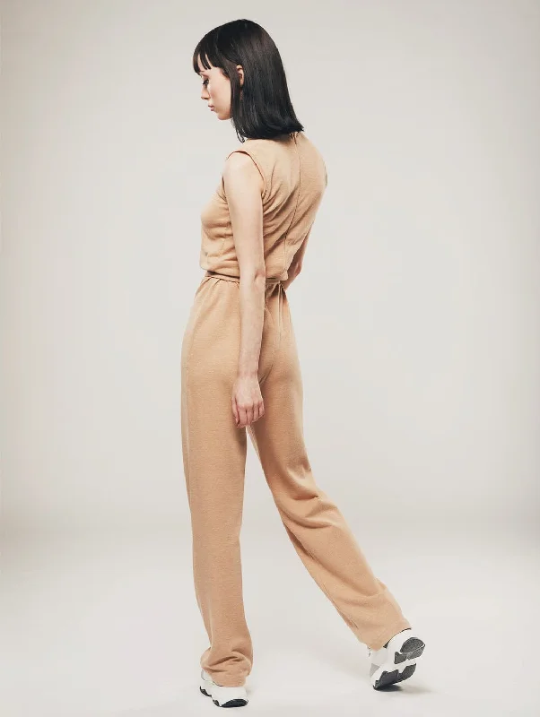 Breathable Comfort Organic Cotton Straight Leg Jumpsuit | Light Brown