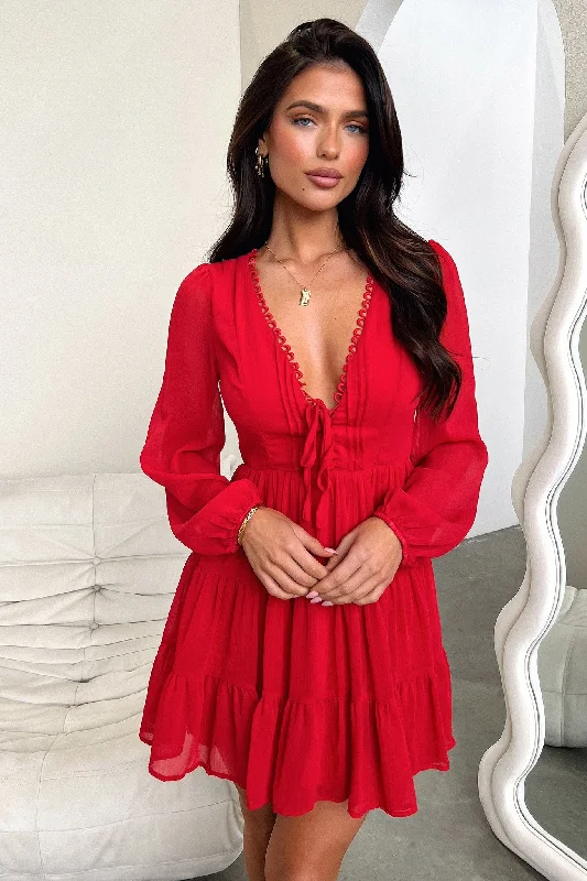 Casual Style Lexie Long Sleeve Dress - Red