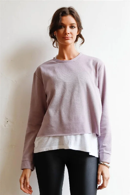 Fashionable Prints Lilac Grey Long Sleeve Raw Hem Sweatshirt /1-2-2-1