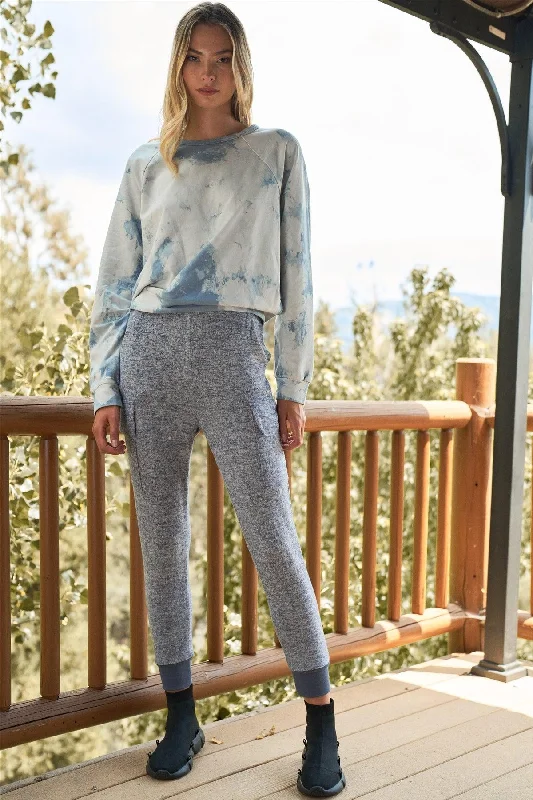 Diamond Series Navy High Waist Cargo Pocket Detail Fuzzy Jogger Sweat Pants