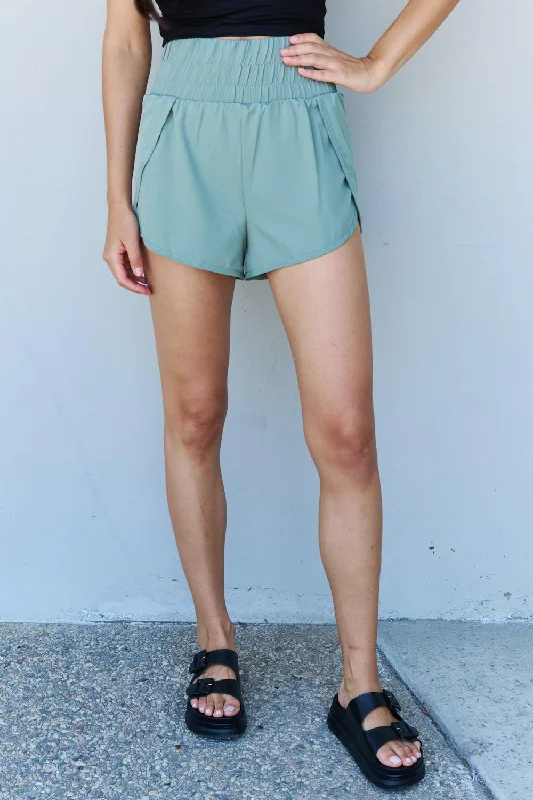 French Style Ninexis Stay Active High Waistband Active Shorts in Pastel Blue