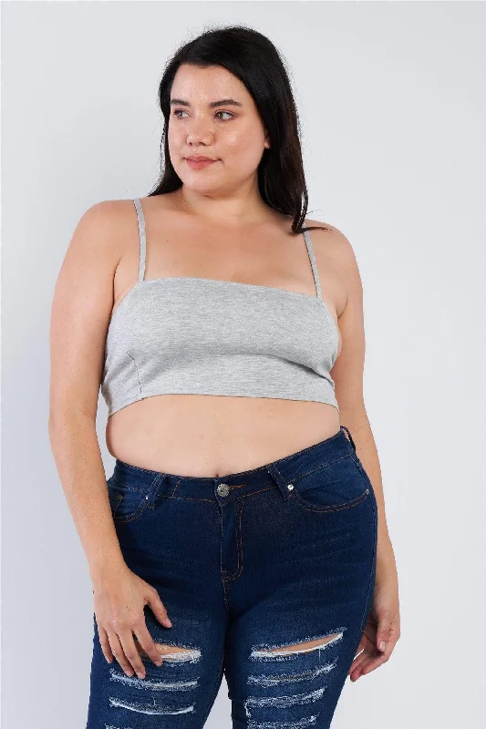All-Day Outfits Plus Size Grey Cami Strap Athletic Tank Top /2-2-2