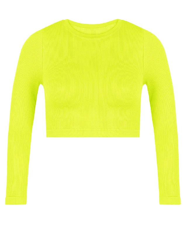 Comfortable Jackets EVOKE Ribbed Long-Sleeve Crop Top | Neon Yellow