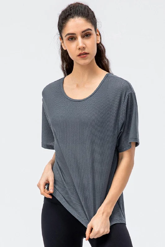 French Retro Round Neck Short Sleeve Active Tee