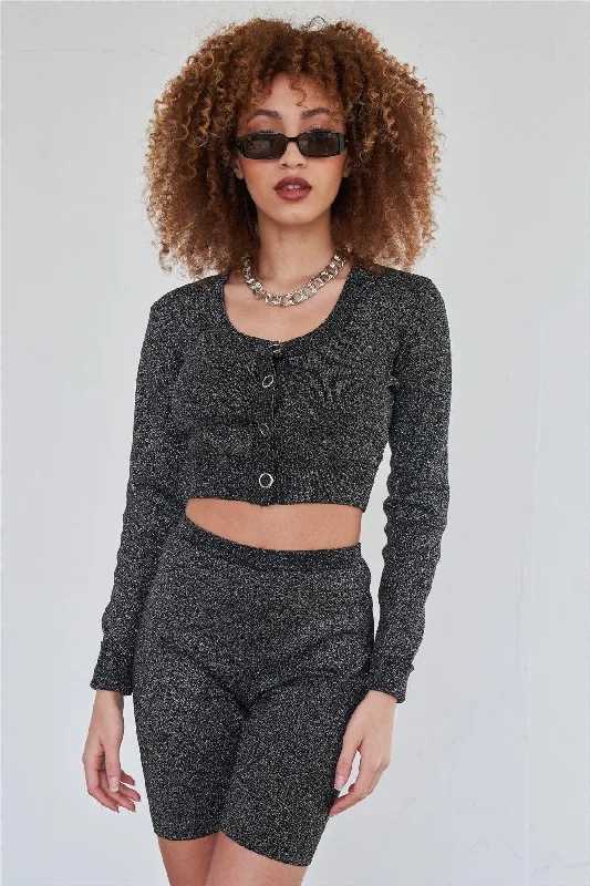 Fashionable In The Times Sexy Sparkly Metallic Black Biker Short