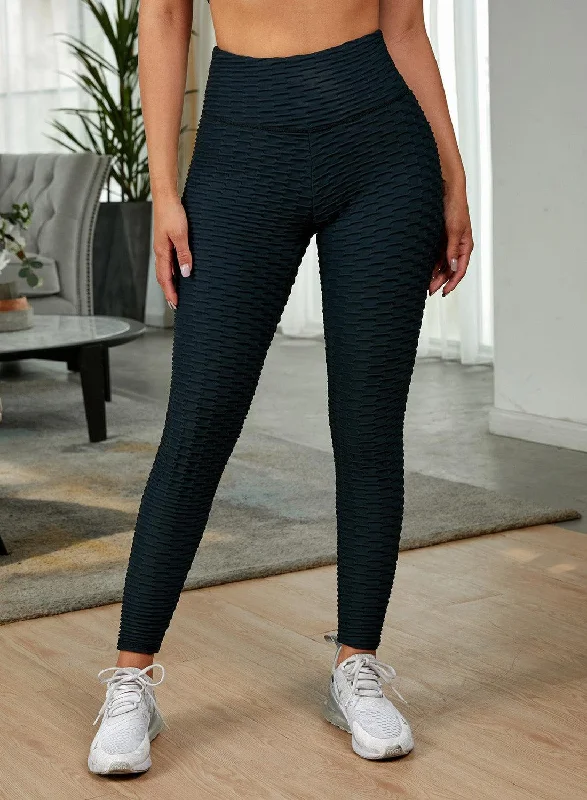 Tropical Style Textured High Waist Active Leggings