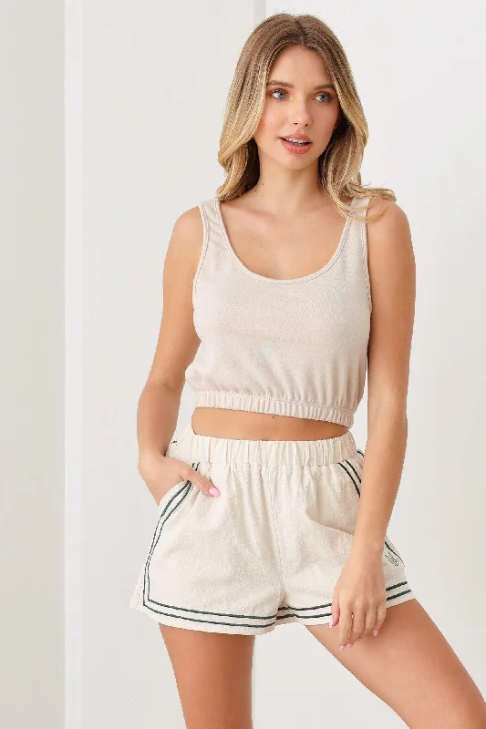 Soft Fabric Looks Active Elastic Waist Band Sleeveless Cropped Tank Top