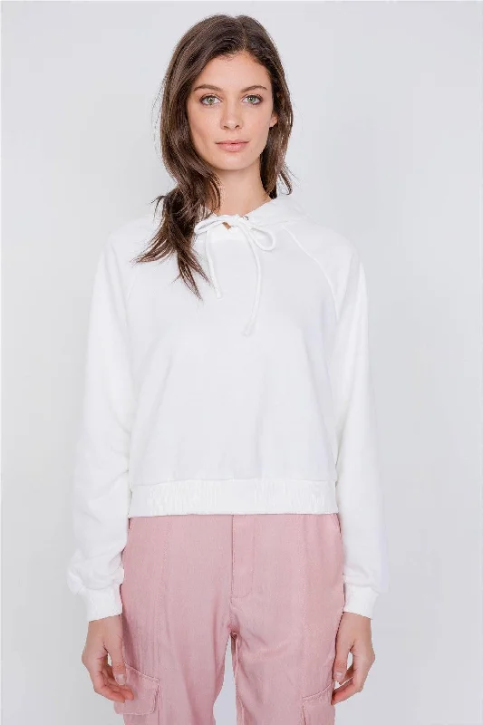 Stunning Fashion White Cotton Open Back Relaxed Fit Adjustable Hoodie Sweatshirt