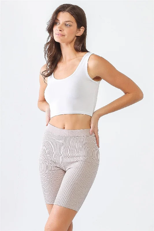 Trendy Comfort Cafe Ribbed High Waist Slim Fit Stretchy Shorts