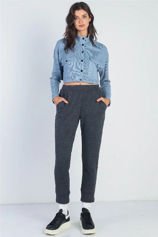Minimalism Charcoal High Waist Two Pocket Joggers Pants