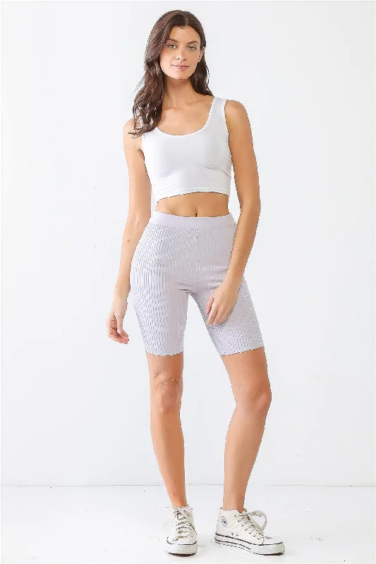 Trends Light Purple Ribbed High Waist Slim Fit Stretchy Shorts