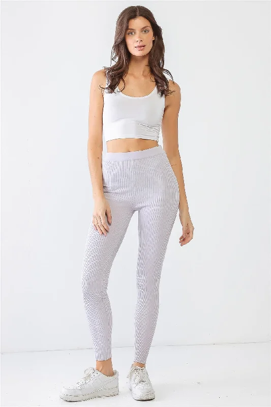 Free And Comfortable Purple Ribbed Stretchy Workout High Waist Leggings /2-3