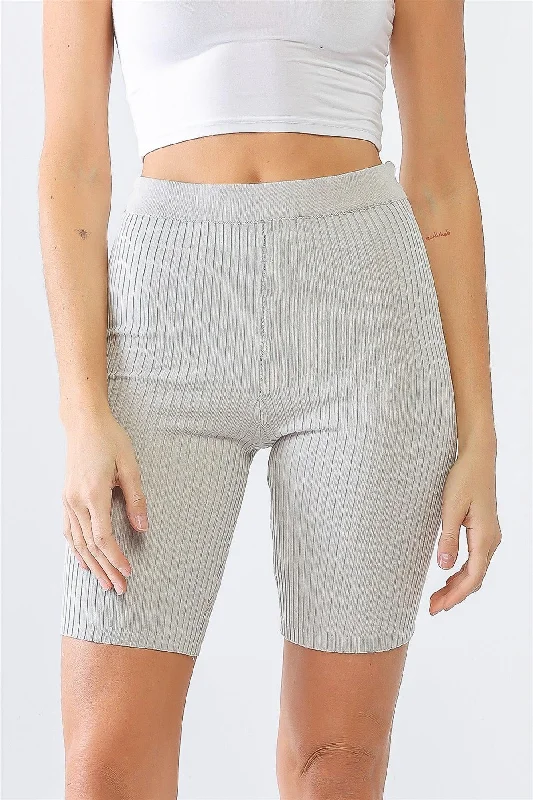 Urban Design Sense Silver Ribbed High Waist Slim Fit Stretchy Shorts