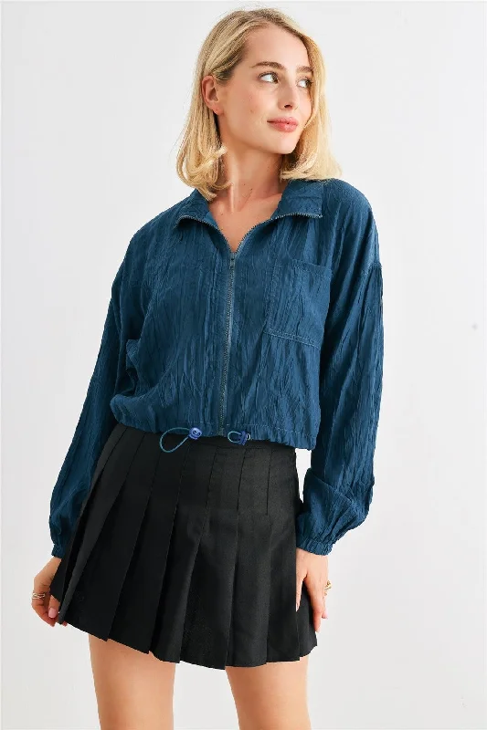 Carefree Style Packable Zip-Up Long Sleeve Drawstring Hem Jacket