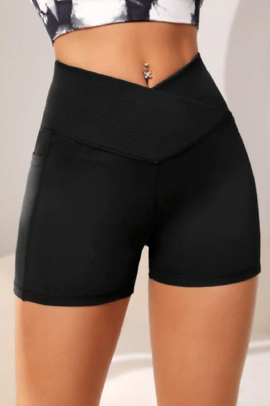 Chic Outfits Wide Waistband Active Shorts with Pocket