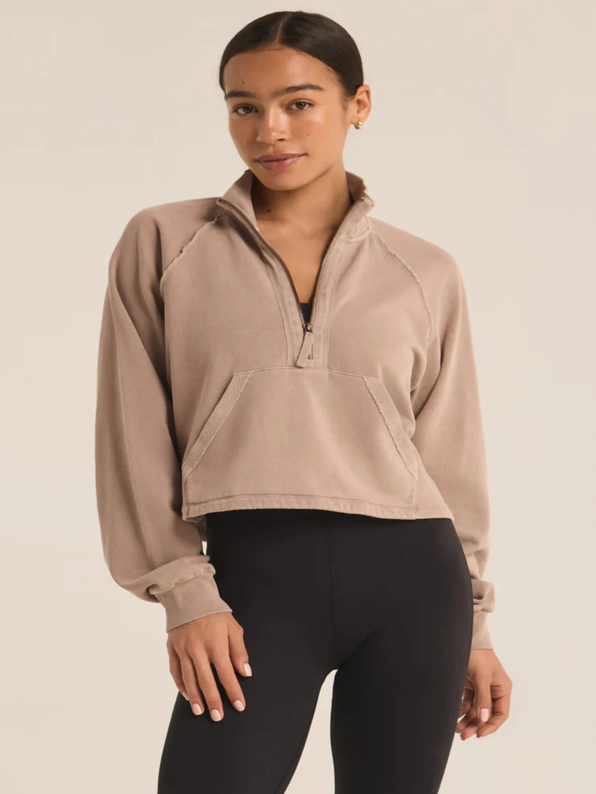 Exclusive Customization Z Supply On The Run Half Zip Sweatshirt - Latte