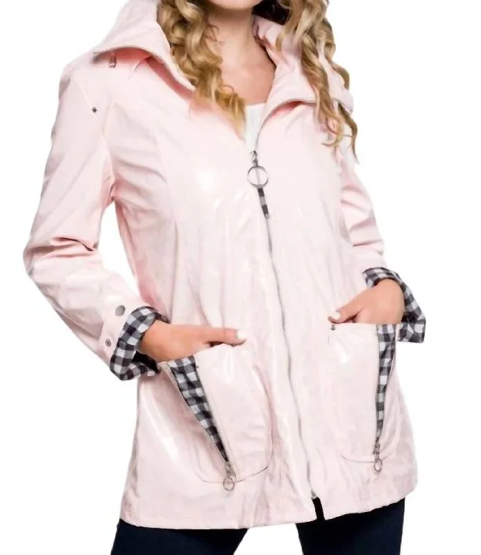 Minimal Classic Anorak Raincoat With Zipper Front In Blush