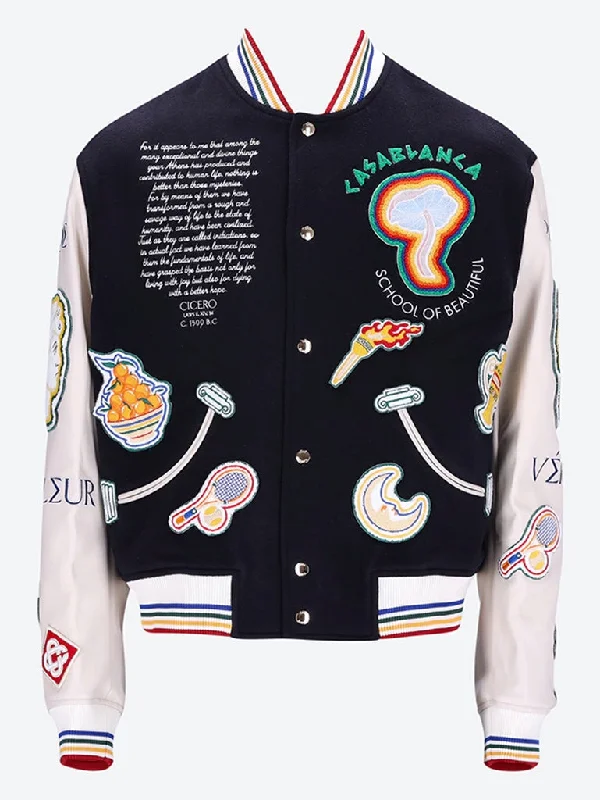 Soft Comfort Wear Embroidered patchwork bomber jacket