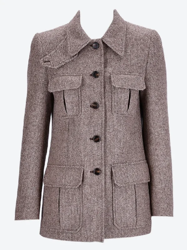 Playful Style Herringbone boyish wool jacket