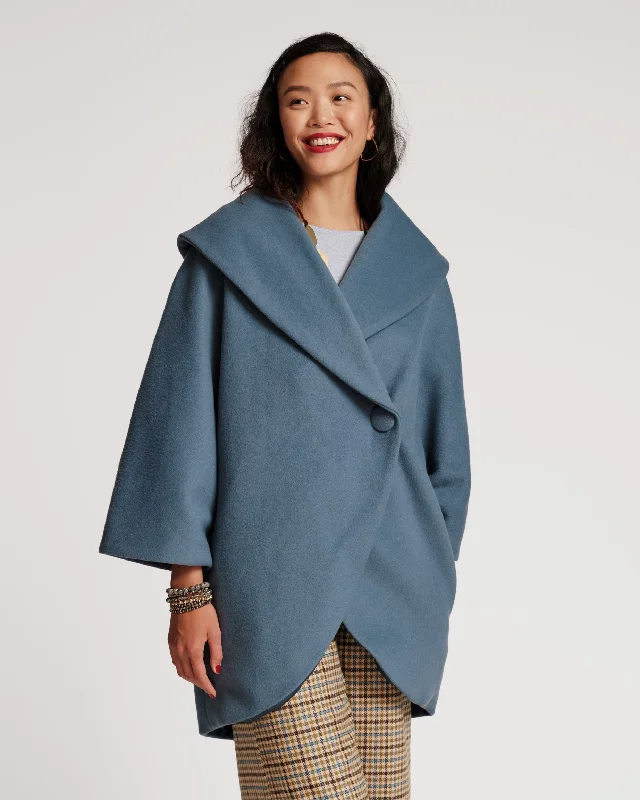 Summer Comfort Cocoon Shawl Collar Wool Coat Blue