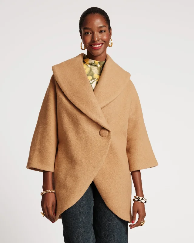 Cozy Pants Cocoon Shawl Collar Wool Coat Camel