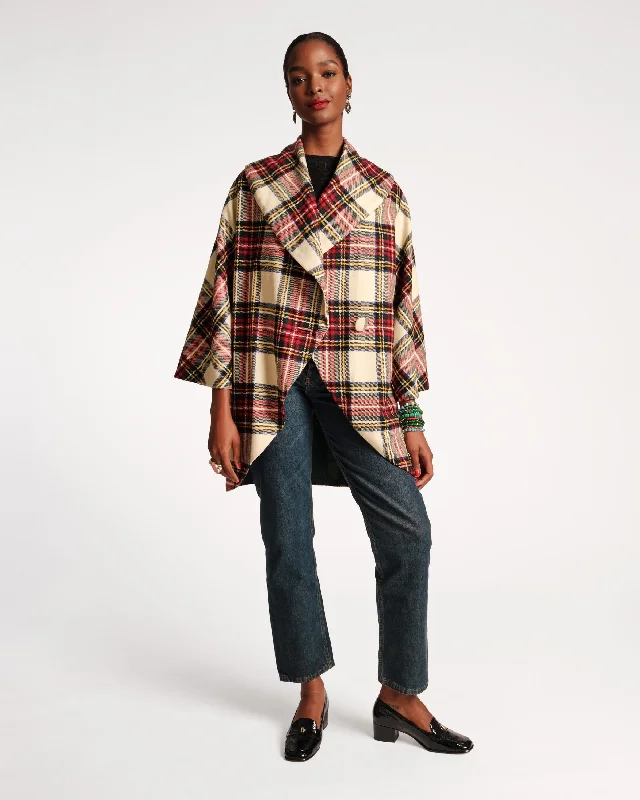 Fashionable Items Cocoon Shawl Collar Wool Coat Christmas Plaid