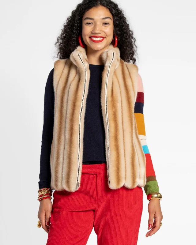 Relaxed Chic Faux Fur Scalloped Hem Vest Honey