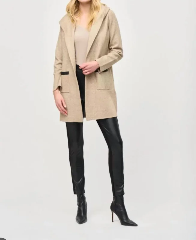 High-end Customization Hooded Long Sleeves Coat In Oatmeal