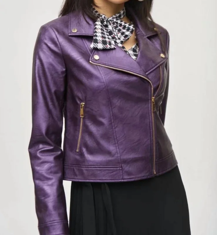 Fashionable In The Times Leather Jacket In Blackcurrent