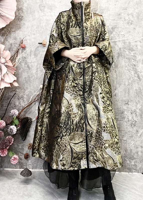 Unique Prints Loose Fitting Versatile Oversized Trench Coat Patchwork Jacquard