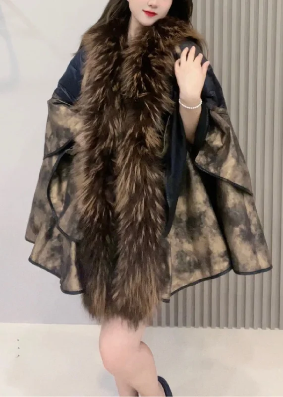 Trends Loose Fur Collar Patchwork Leather And Fur Coats Winter