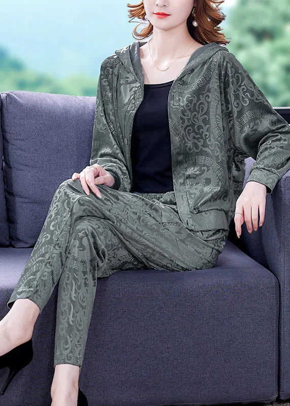 Exquisite Craftsmanship Loose Grey Print Silk Velour Coats And Harem Pants Two Pieces Set Fall