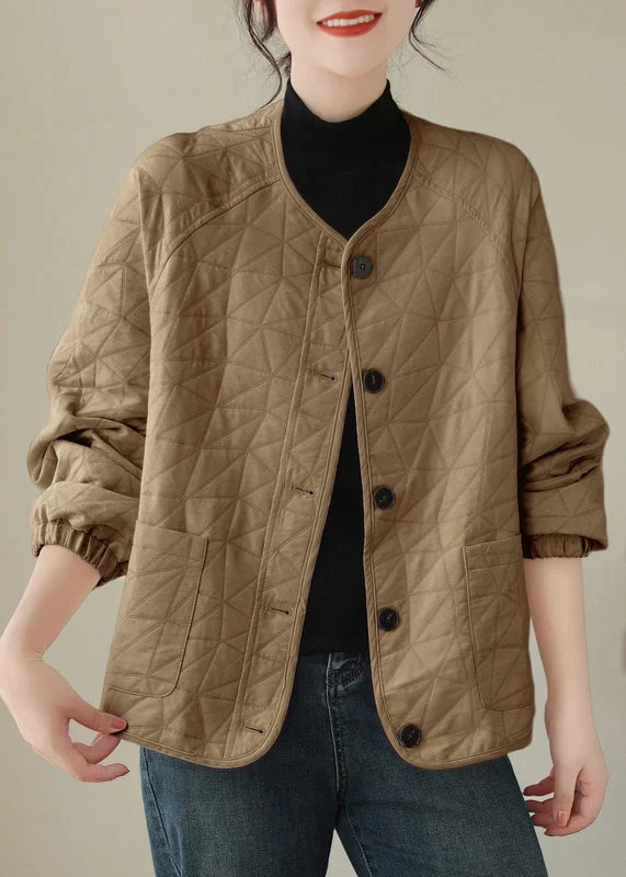 Stylish Jackets Loose Khaki Button Pockets Thick Coats Long Sleeve