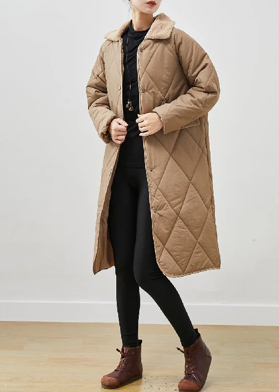 Modern Chic Loose Khaki Peter Pan Collar Pockets Duck Down Puffers Jackets Winter