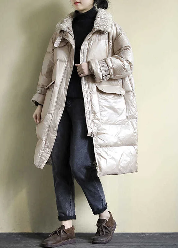 Relaxed Fashion Loose Khaki Pockets Teddy Collar Fine Cotton Filled Puffers Coat Winter