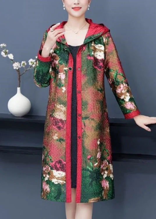 Bright Colors Loose Red Hooded Wrinkled Pockets Wear On Both Sides Cotton Coat Fall