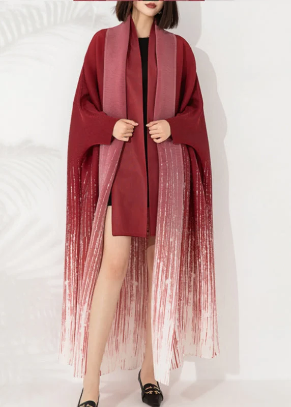 Classic Retro Loose Red V Neck Tie Waist Long Coat Fall
