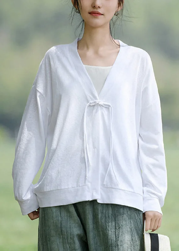 Lazy Home Loose White Tasseled Thin Cotton Loose Coat Long Sleeve