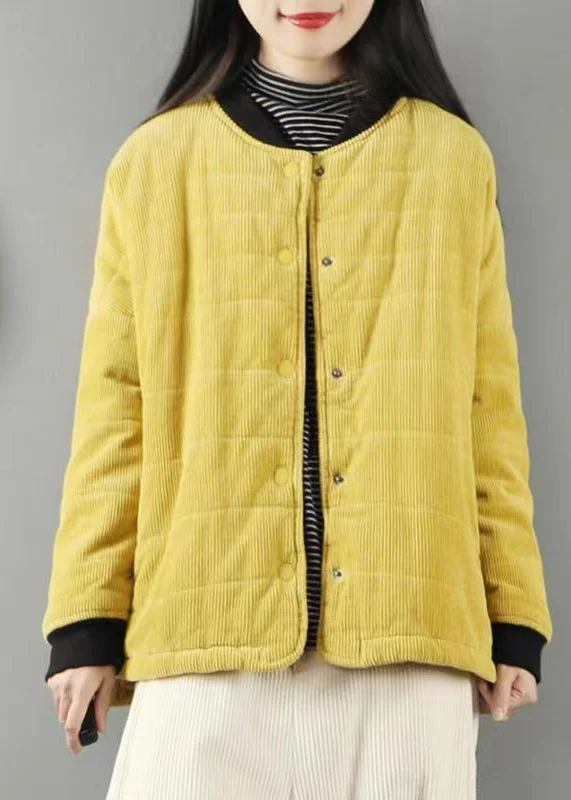 New Products Loose Yellow Pockets Patchwork Fine Cotton Filled Coats Winter